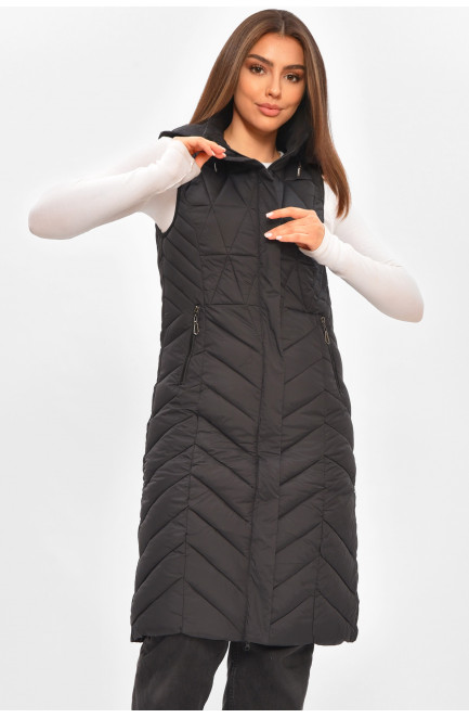 Жилетка женская удлиненная черного цвета 206117L