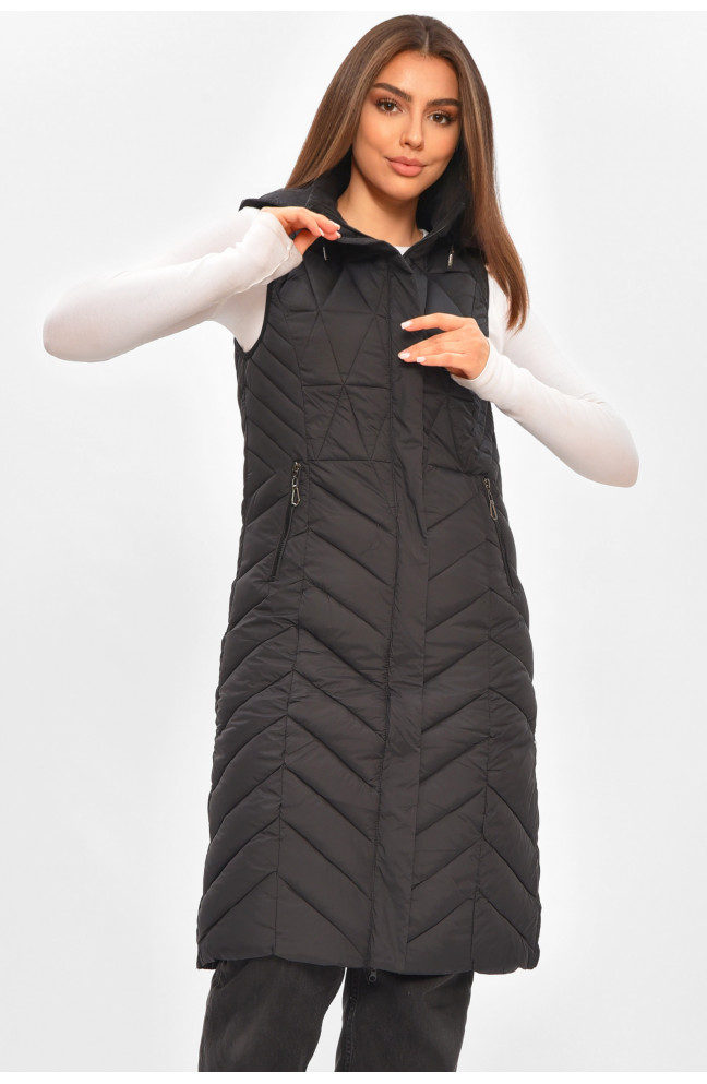 Жилетка женская удлиненная черного цвета 206117L