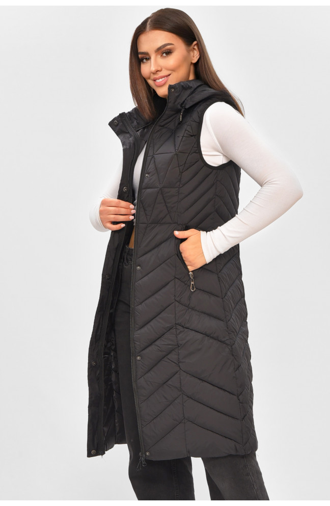Жилетка женская удлиненная черного цвета 206117L