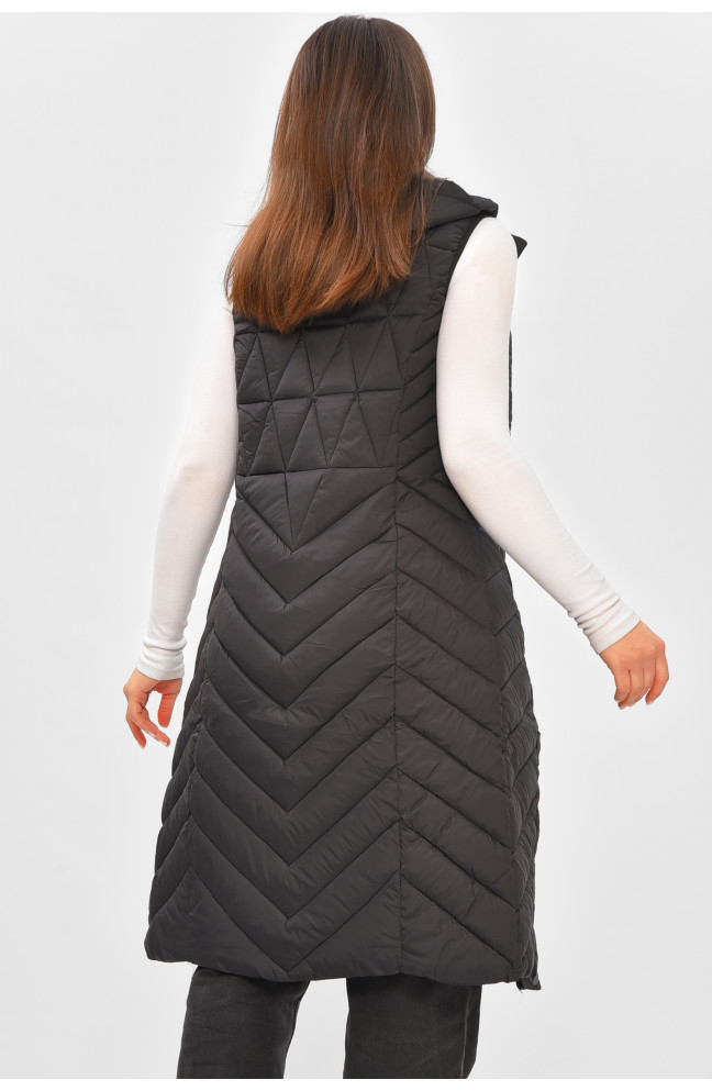 Жилетка женская удлиненная черного цвета 206117L
