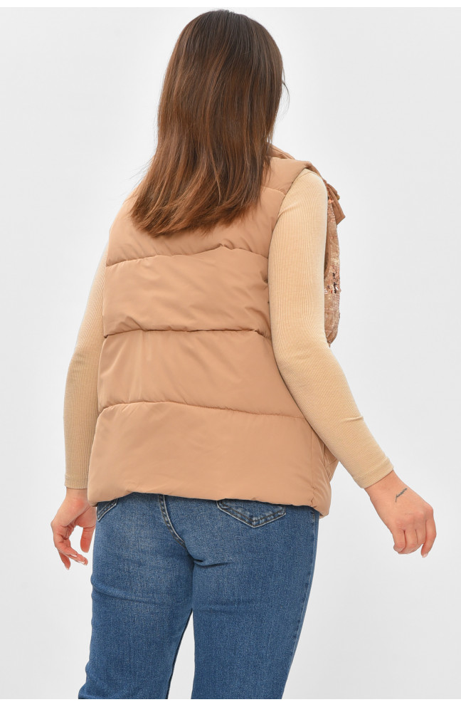 Жилетка женская однотонная тёмно-бежевого цвета с пайетками 206132L