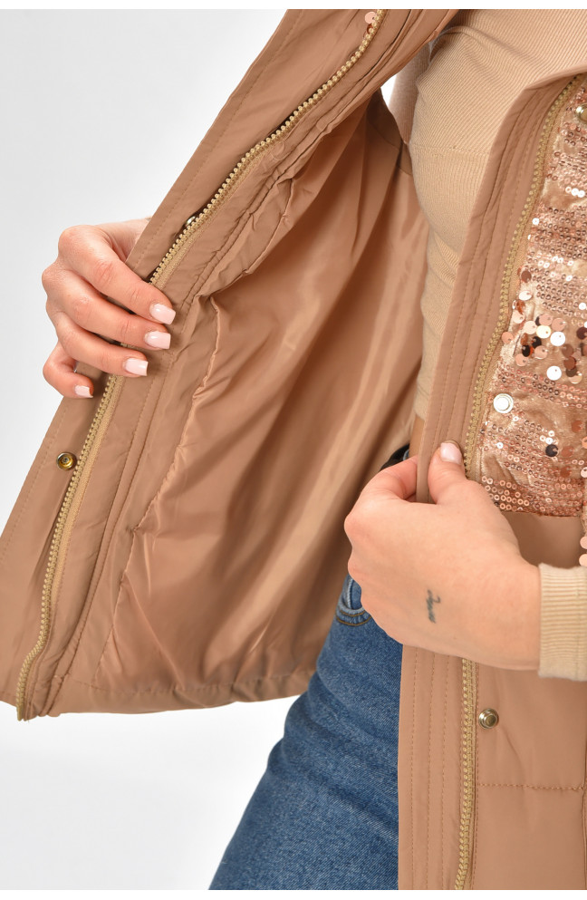 Жилетка женская однотонная тёмно-бежевого цвета с пайетками 206132L