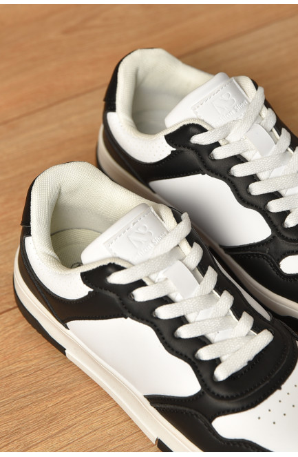 Кроссовки женские черно-белого цвета на шнуровке 206169L