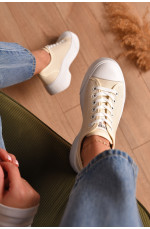 Кеды женские бежевого цвета на шнуровке текстиль 206199L