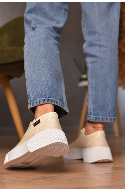 Кеды женские бежевого цвета на шнуровке текстиль 206199L