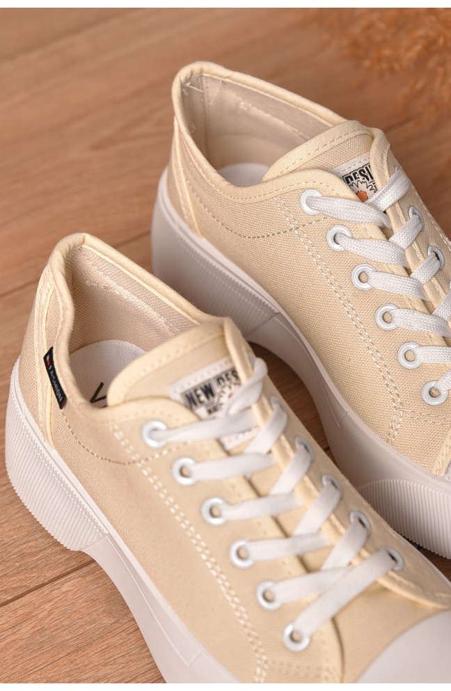 Кеды женские бежевого цвета на шнуровке текстиль 206199L