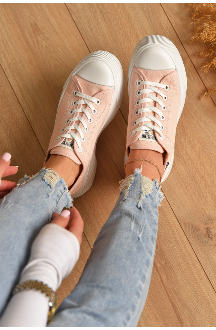 Кеды женские розового цвета на шнуровке текстиль 206204L