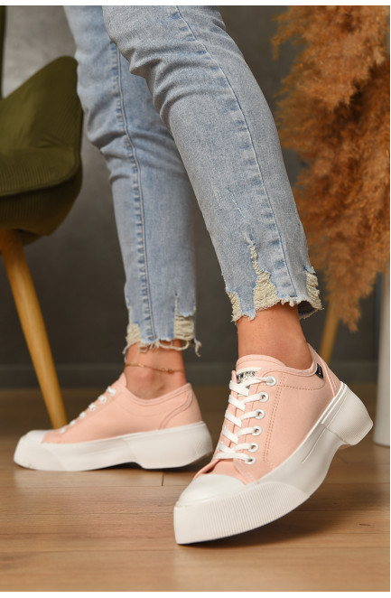 Кеды женские розового цвета на шнуровке текстиль 206204L