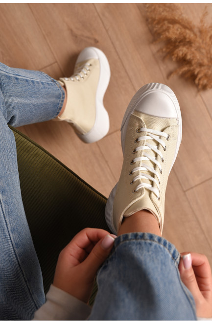 Кеды женские высокие бежевого цвета на шнуровке текстиль 206206L