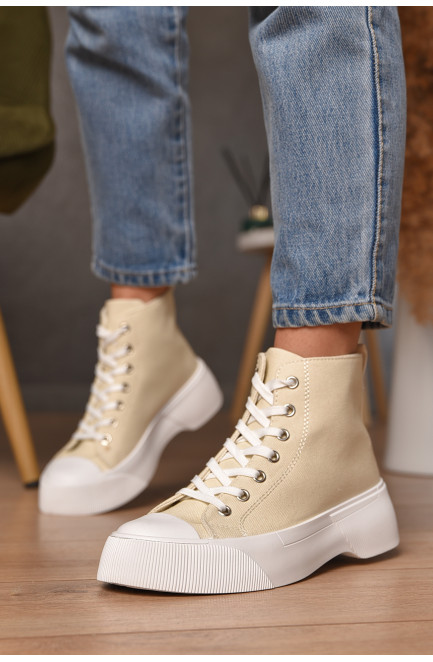 Кеды женские высокие бежевого цвета на шнуровке текстиль 206206L