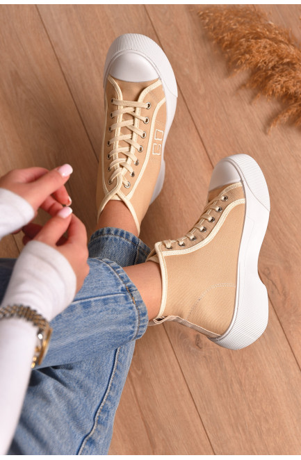 Кеды женские высокие бежевого цвета на шнуровке текстиль 206208L