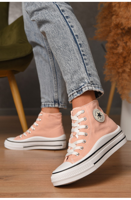 Кеды женские высокие розового цвета на шнуровке текстиль 206210L