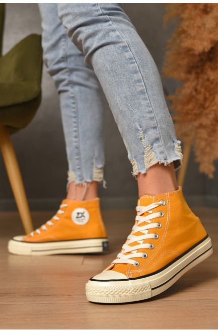 Кеды женские высокие оранжевого цвета на шнуровке текстиль 206218L