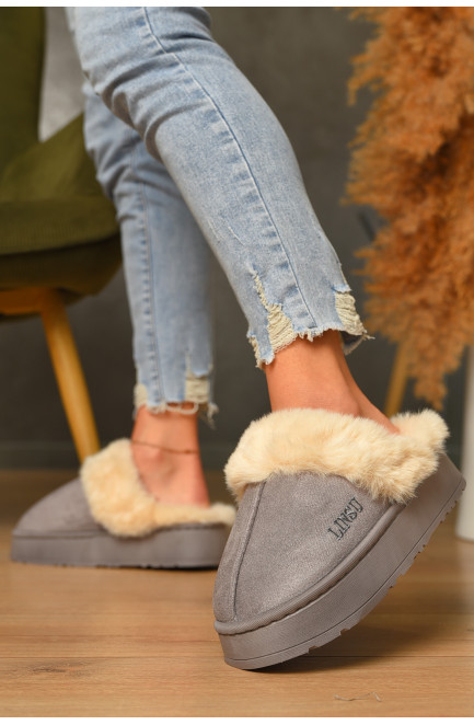 Домашние тапочки женские на меху серого цвета 206330L