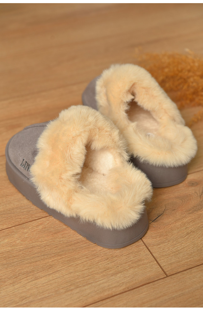 Домашние тапочки женские на меху серого цвета 206330L