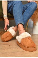 Домашние тапочки женские на меху коричневого цвета 206334L