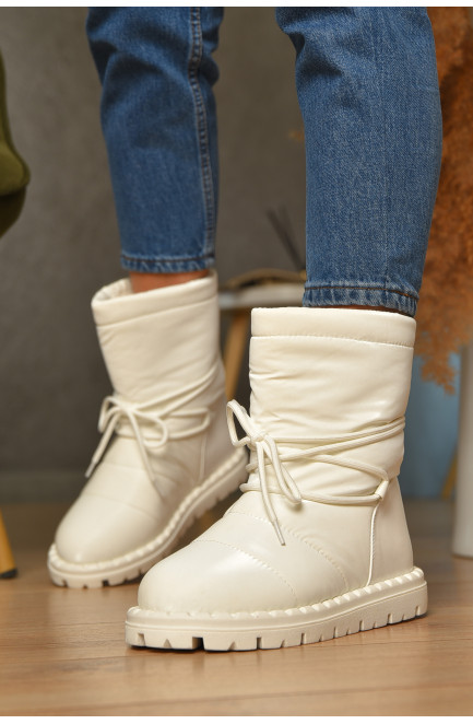 Дутики женские на меху белого цвета 206433L