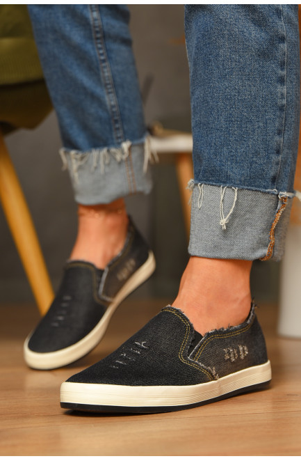 Мокасины женские джинсовые черного цвета 206718L