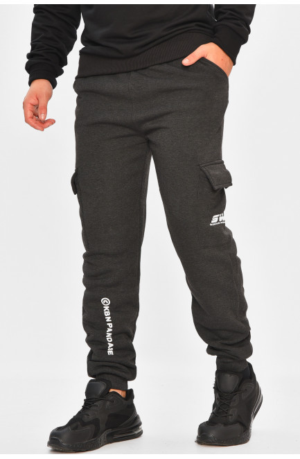 Спортивные штаны мужские на флисе темно-серого цвета 206832L