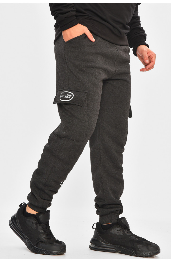 Спортивные штаны мужские на флисе темно-серого цвета 206832L