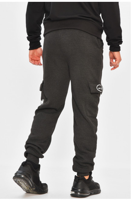 Спортивные штаны мужские на флисе темно-серого цвета 206832L