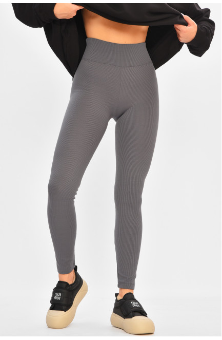 Лосины женские в рубчик на флисе серого цвета 206902L