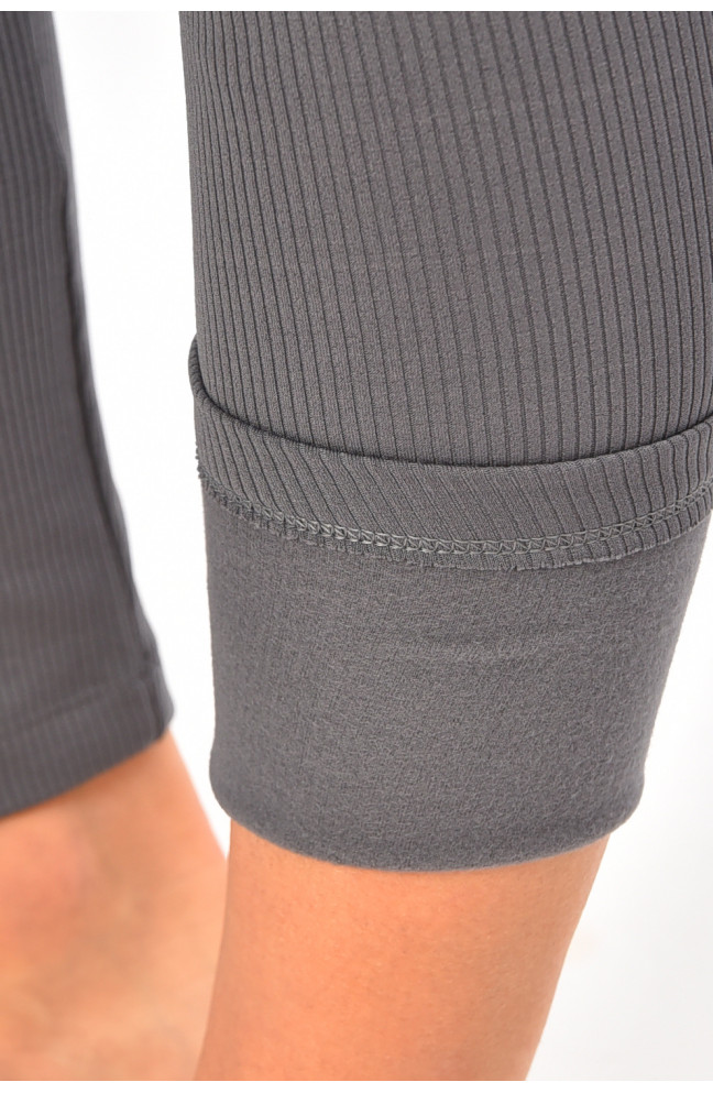 Лосины женские в рубчик на флисе серого цвета 206902L