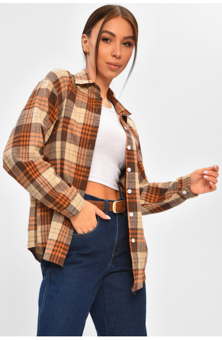 Рубашка женская коричневого цвета с принтом 207002L