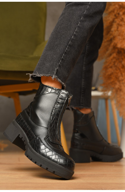 Ботинки женские демисезонные черного цвета на флисе 207209L