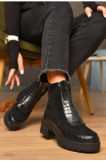 Ботинки женские демисезонные черного цвета на флисе 207212L