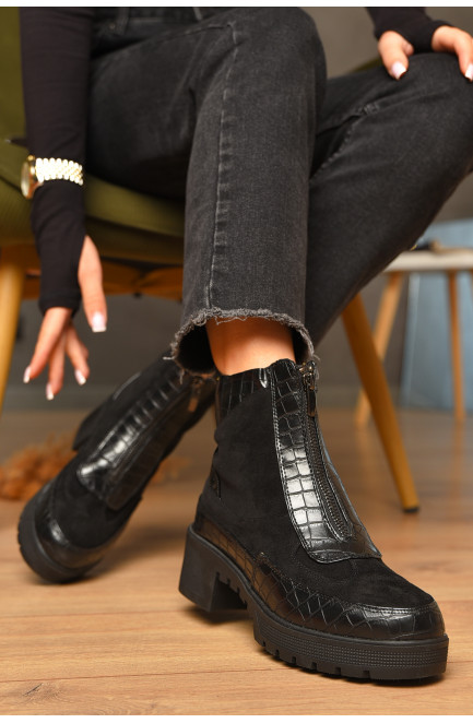 Ботинки женские демисезонные черного цвета на флисе 207212L