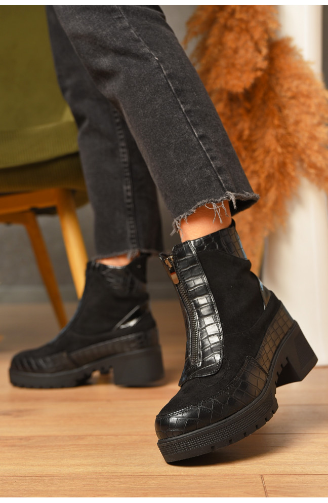 Ботинки женские демисезонные черного цвета на флисе 207212L