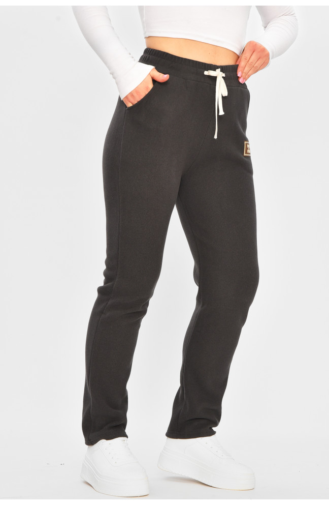 Спортивные штаны женские на искусственном меху тёмно-серого цвета 207324L