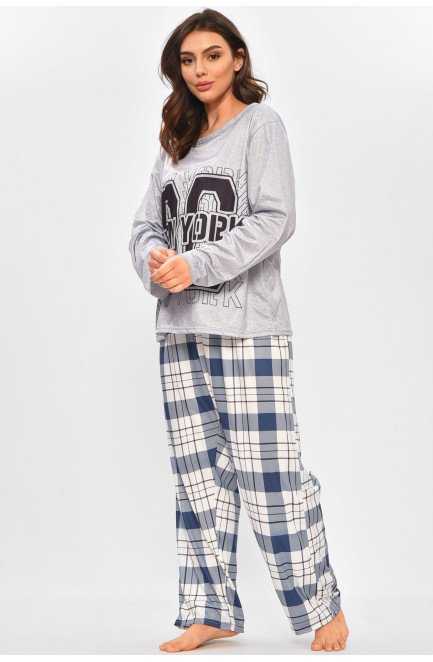 Пижама женская полубатальная серого цвета с принтом 207404L Пижама женская полубатальная серого цвета с принтом 207404L