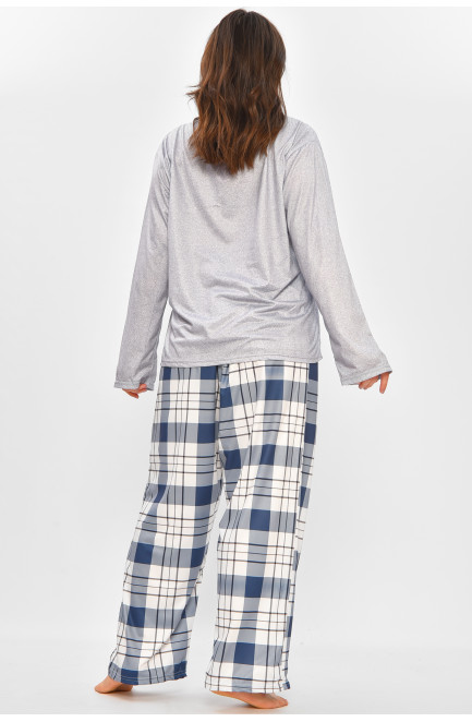 Пижама женская полубатальная серого цвета с принтом 207404L Пижама женская полубатальная серого цвета с принтом 207404L