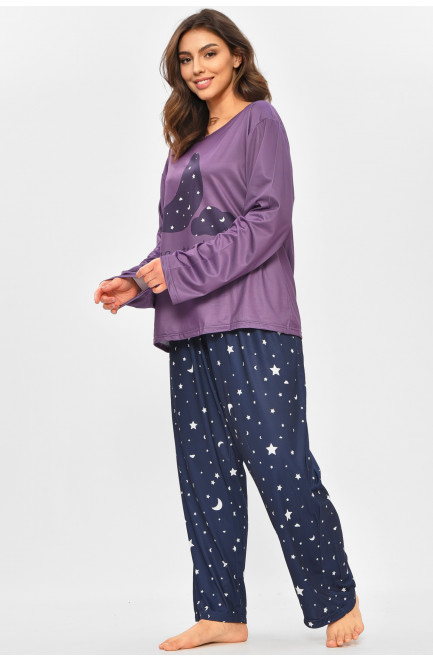 Пижама женская полубатальная фиолетового цвета с принтом 207405L Пижама женская полубатальная фиолетового цвета с принтом 207405L