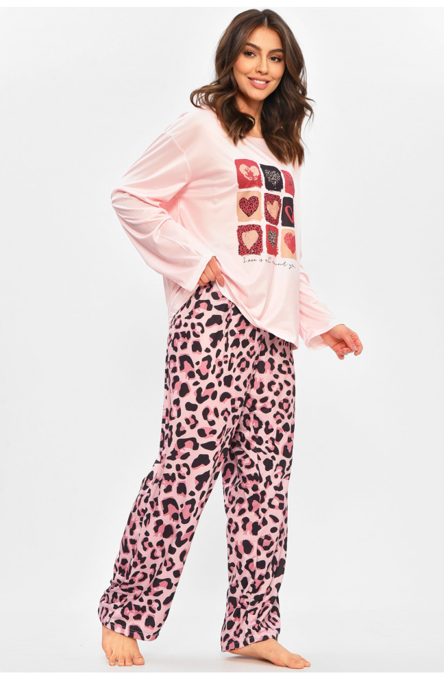 Піжама жіноча напівбатальна рожевого кольору з принтом 207409L