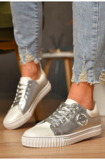 Кеды женские серебристого цвета на шнуровке 207442L