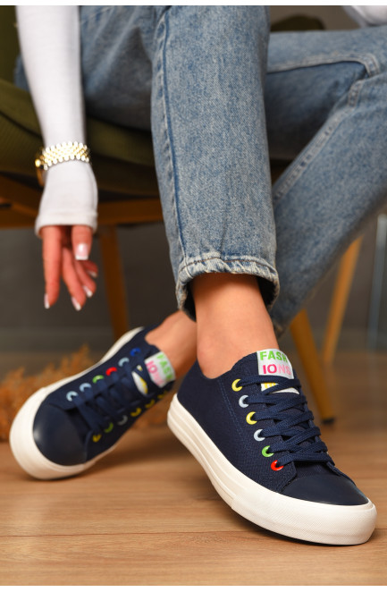 Кеды женские темно-синего цвета на шнуровке 207448L