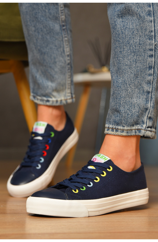 Кеды женские темно-синего цвета на шнуровке 207448L