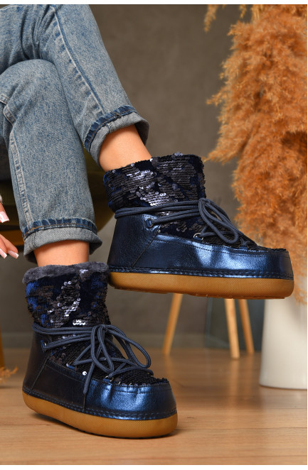 Угги женские на меху синего цвета 207569L