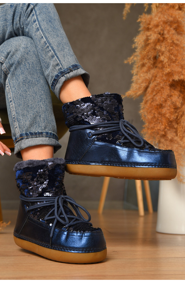 Угги женские на меху синего цвета 207569L