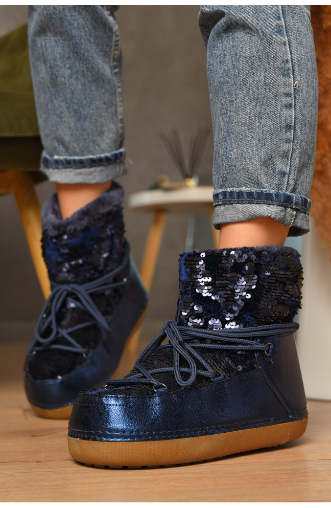 Угги женские на меху синего цвета 207569L