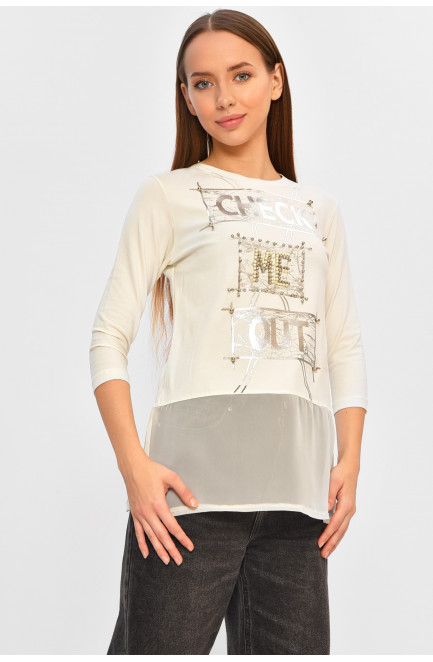 Кофта подростковая для девочки молочного цвета с принтом 207587L