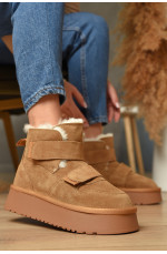 Угги женские на меху песочного цвета 207605L Угги женские на меху песочного цвета 207605L