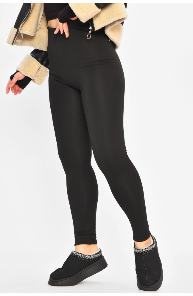 Лосины женские на искусственном меху черного цвета 207617L