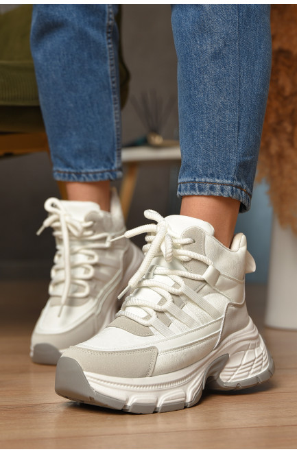 Кроссовки женские белого цвета на меху 207635L Кроссовки женские белого цвета на меху 207635L