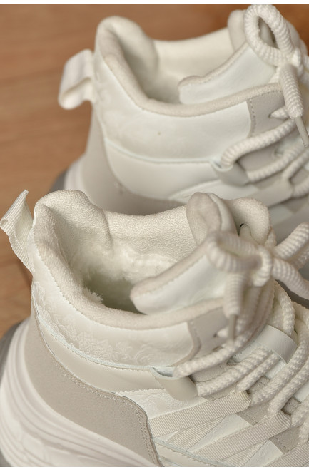 Кроссовки женские белого цвета на меху 207635L Кроссовки женские белого цвета на меху 207635L