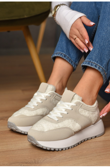 Кроссовки женские светло-серого цвета на меху 207648L