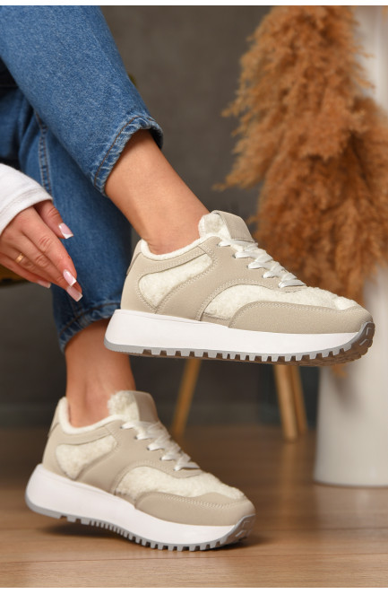 Кроссовки женские светло-серого цвета на меху 207648L